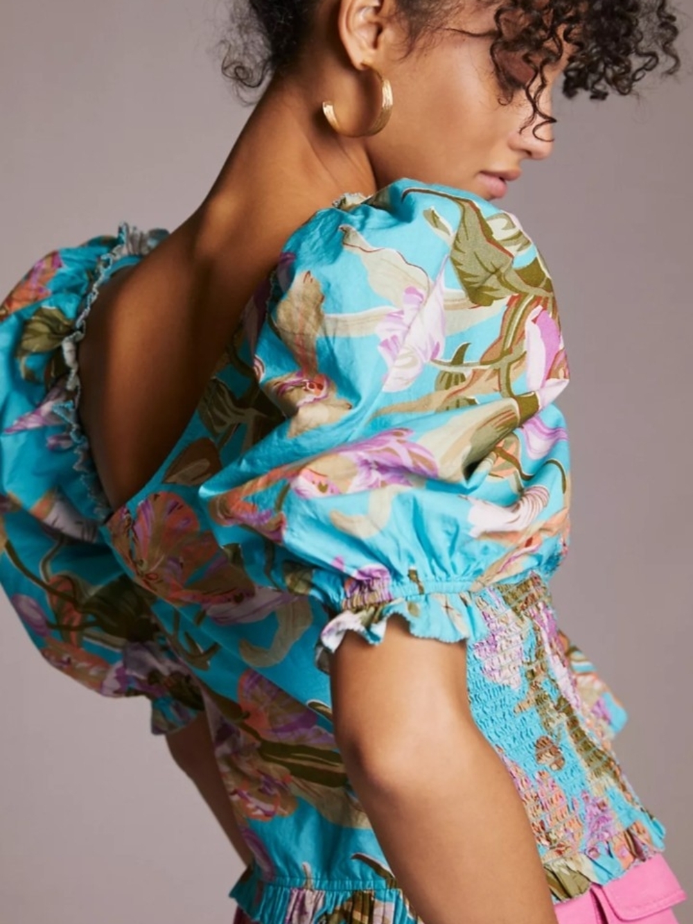 Antropologie LOVE THE LABEL Floral Puff-Sleeve colorful Summer Top - Picture 2 of 12